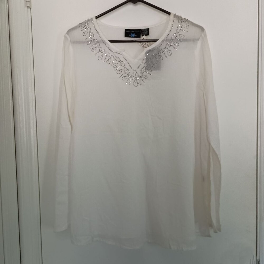 NWT New Additions white beaded tunic shirt blouse maternity size M